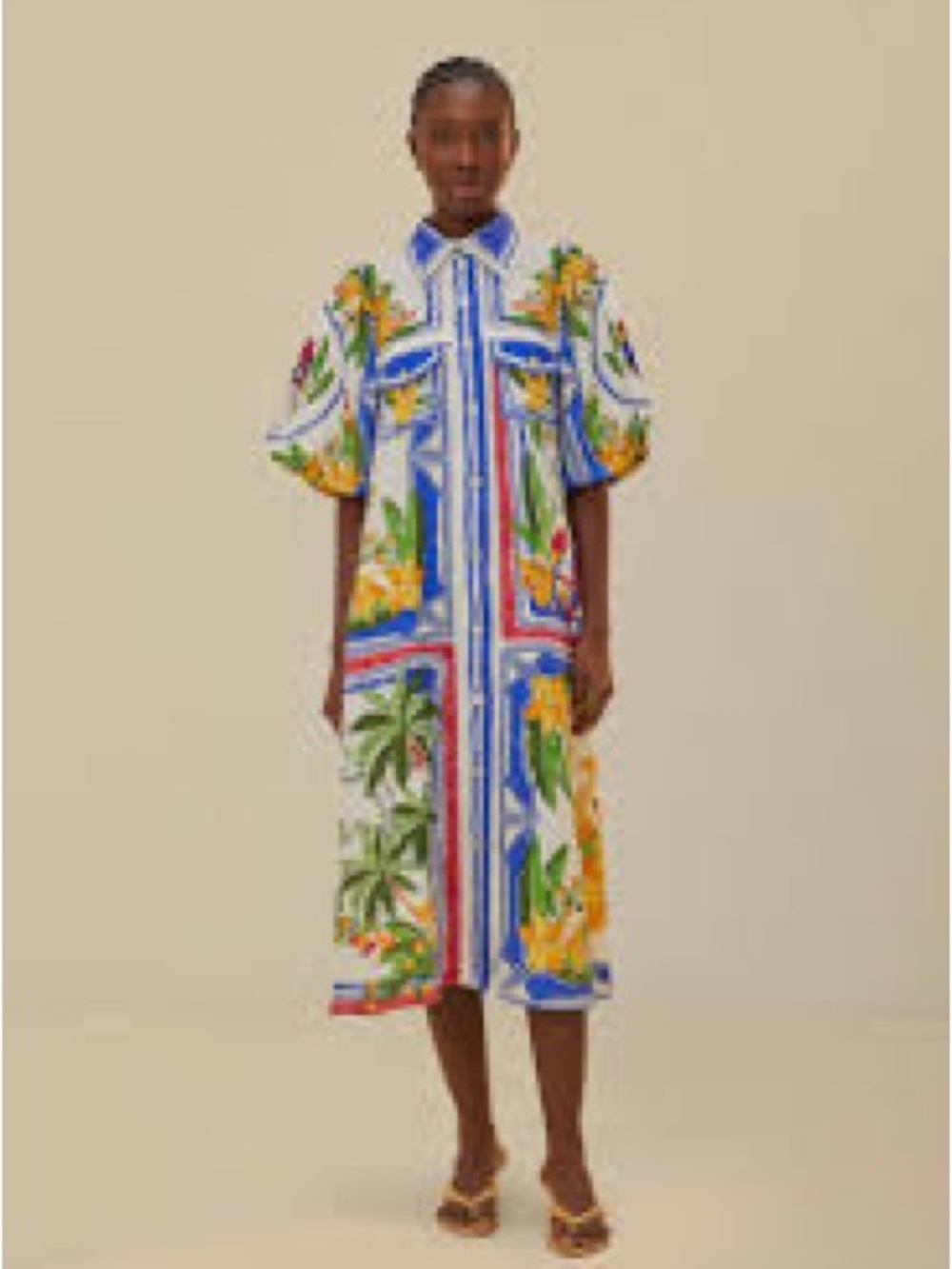 Tropical Print Maxi Shirt Dress in Blue and Green - Picture 2 of 4